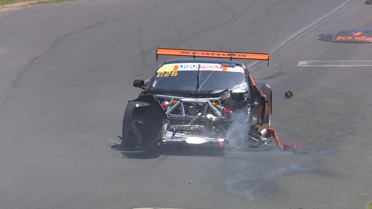 Tyler Everingham's car comes to a halt following the accident.