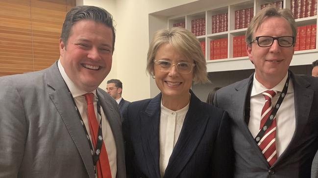 MP Will Fowles at drinks in parliament with federal Labor frontbencher Kristina Keneally and state Mount Waverley MP Matt Fregon.