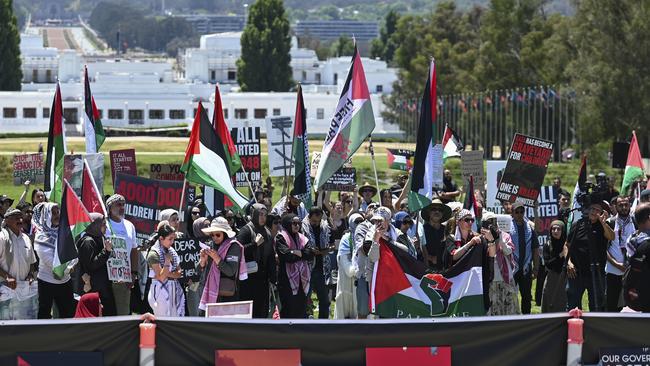 Pro-Palestine supporters at Parliament House in Canberra. Picture: NCA NewsWire / Martin Ollman