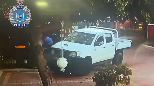 Vision of the incident shows the HiLux accelerate towards the man, hitting him, before the vehicle reverses and flees the scene. Picture: Supplied / WA Police