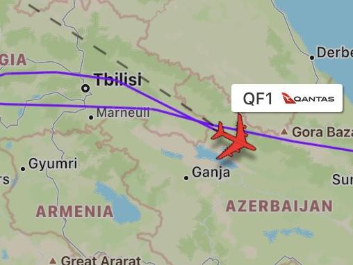 Passengers on a Qantas flight from Singapore to London face at least one night in Azerbaijan after a mechanical fault on the aircraft. Picture: Flight Radar 24