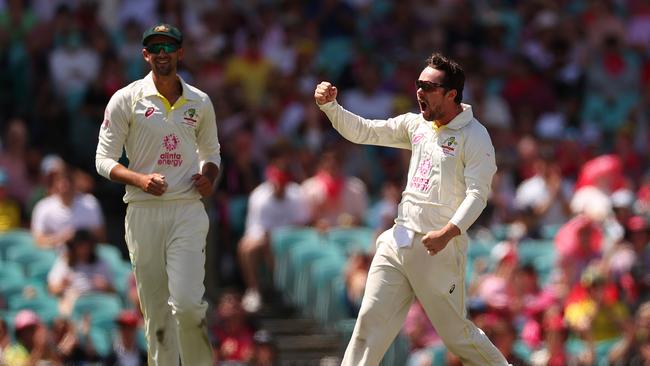 Travis Head lands the massive breakthrough for Australia. Picture: Getty