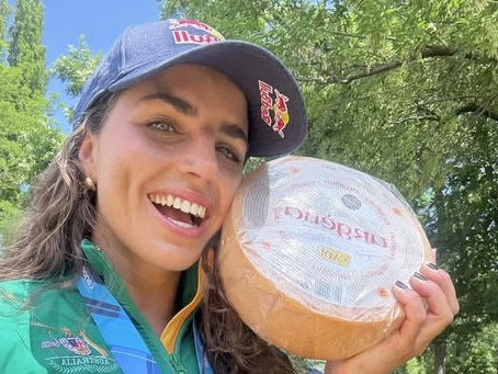 Jessica Fox with her unusual prize. Picture: Facebook