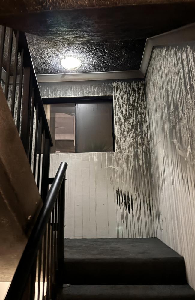 The stairwell next to the apartment which was set on fire. Photo: Supplied.