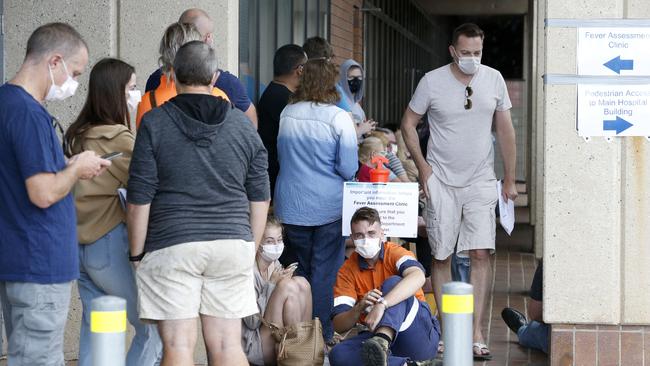 People attend the The Fever clinic at Redcliffe Hospital, Queensland. Picture: Steve Pohlner