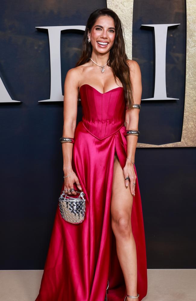 Fitness influencer Amy Castano’s gorgeous gown exposed more than she bargained for while on a Sydney red carpet. Picture: Hanna Lassen/Getty Images