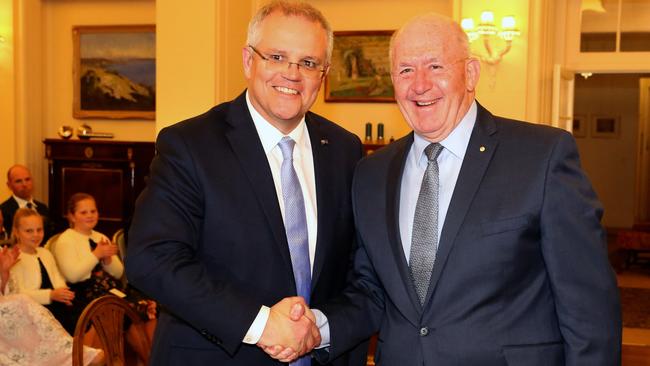 New Prime MInister Scott Morrison is sworn in by Sir Peter Cosgrove. Picture: Ray Strange