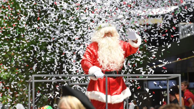 The big guy arrives at the National Pharmacies Christmas Pageant. Picture: Keryn Stevens