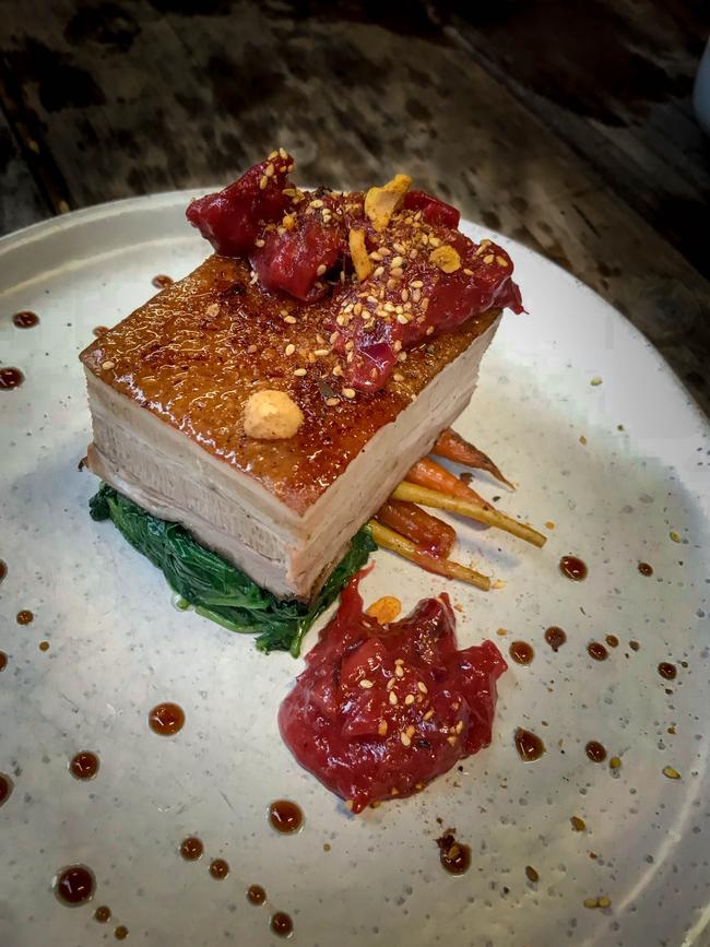 The Agrestic Grocer Cafe’s pork belly. Picture: Jenifer Jagielski