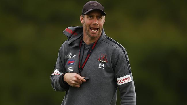 Ben Rutten calls the shots at Essendon training on Thursday. Picture: Daniel Pockett/Getty Images