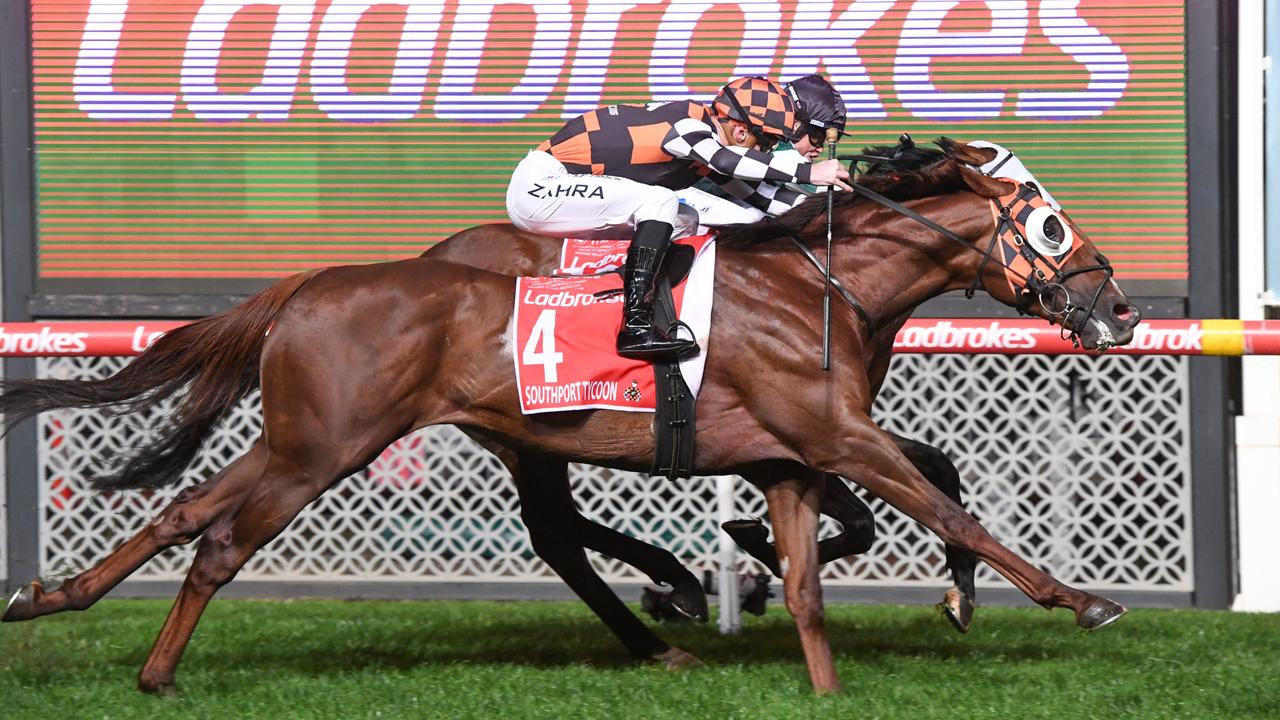 Nothing in it … Southport Tycoon edges out Growing Empire in the Manikato. Picture: Racing Photos.