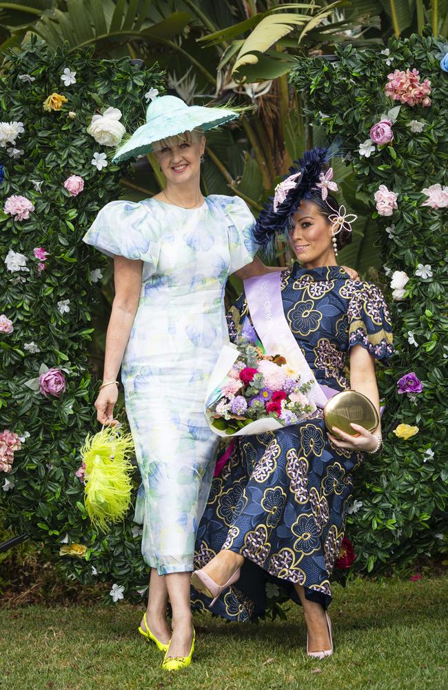 Angela McCormick (left) with Fashions on the Field winner Nadine Dimitrioski at Weetwood raceday at Clifford Park, Saturday, September 28, 2024. Picture: Kevin Farmer