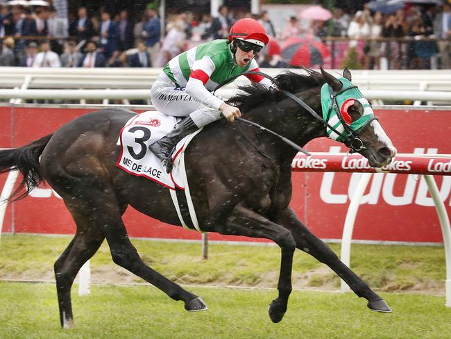 Mer De Glace and Damian Lane combine to take out the Caulfield Cup. Picture: David Caird