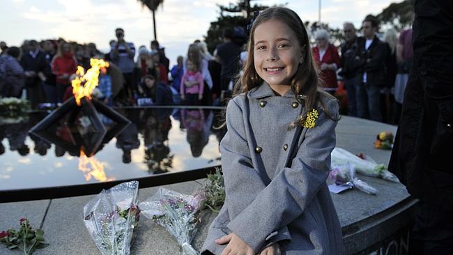 Chloe Marlow (11) who sang the Australian National Anthem at the Anzac Day dawn service a