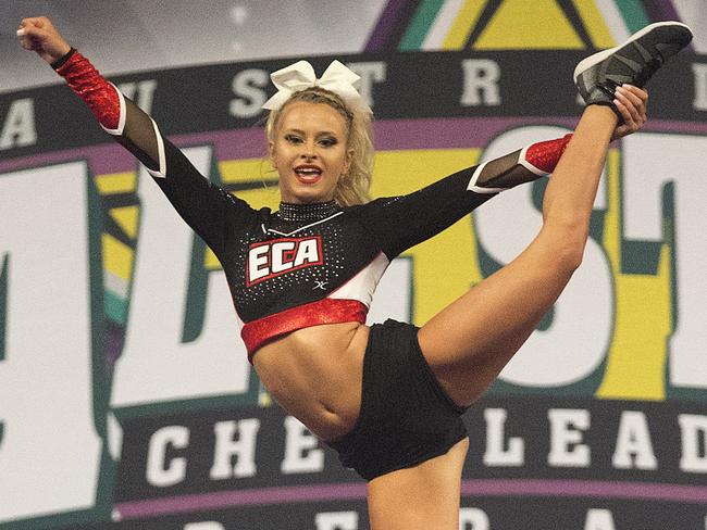 More than 10,000 cheerleaders are competing at the All Star National Cheerleading Championships on the Gold Coast on Sunday at the Gold Coast Convention Center. ECA Eagles. Photo: Jerad Williams