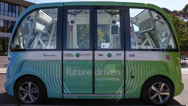 La Trobe University’s test driverless shuttle bus. Picture: George Salpigtidis