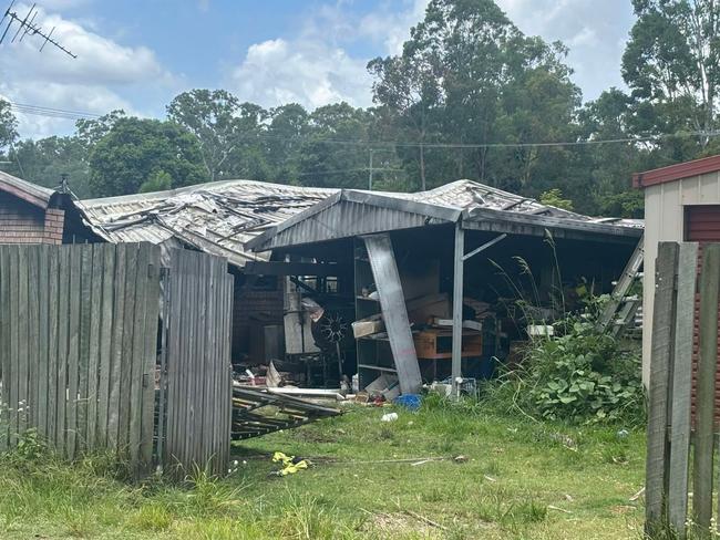 What remains of the Aldershot property that was allegedly deliberately set alight on Monday afternoon.