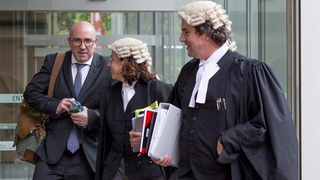 Julian Morrow (left) leaving the Supreme Court in Sydney on Monday. Picture / Monique Harmer