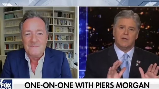 Piers Morgan took fresh aim at Prince Harry and Meghan Markle on Sean Hannity’s Fox News show. Picture: YouTube