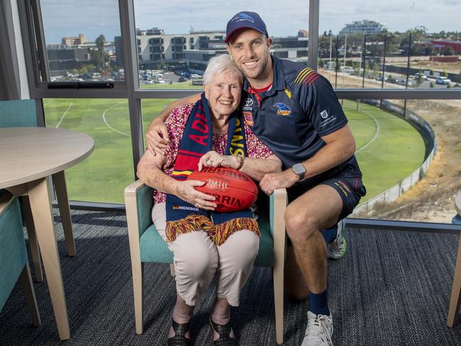 Brodie Smith who plays his 250th game for the Crows with his biggest fan his Grandmother Josie Franklin. Picture: Mark Brake