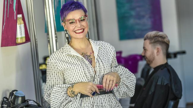 Megan Panozzo, owner of Awe Salon, was Australia Hair Fashion Awards 2019Haridress of the Year SA/TAS. Picture: AAP/Roy VanDerVegt