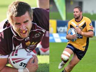 Sunshine Coast Sea Eagles and Falcons greats Jason Wardrop and Ryan Hansen. 