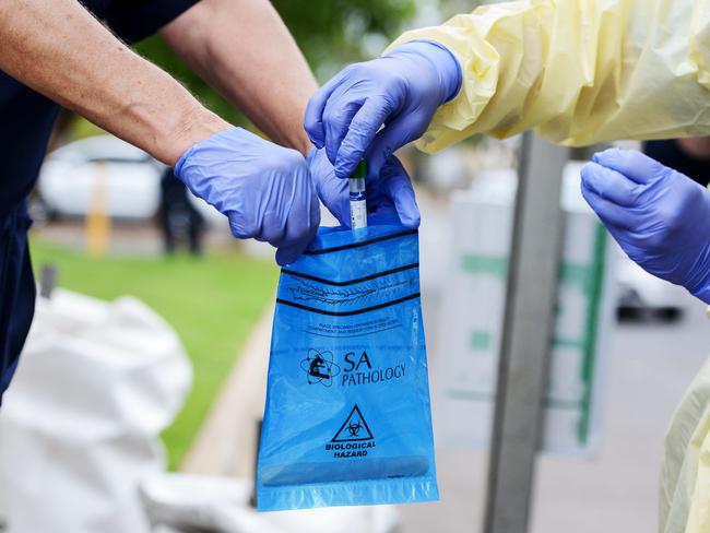 A SA Pathology nurse tests a patient at the new drive through clinic at Hampstead Rehabilition Clinic, March 24, 2020. (Photo: AAP/Brenton Edwards)