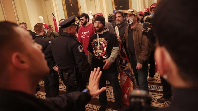 Capitol police confront protesters on Thursday. Picture: Getty Images