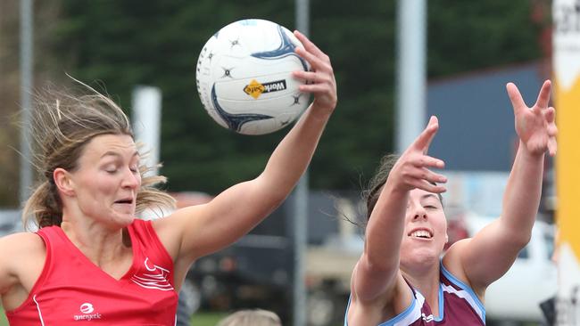 A Grade Netball BFL: Modewarre v Ocean grove. Ocean grove centre Georgia Ryan and Modewarre centre Briely Wight . Picture: Mark Wilson