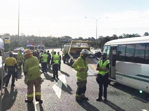 Scene of a bus crash on the Ipswich Motorway at redbank