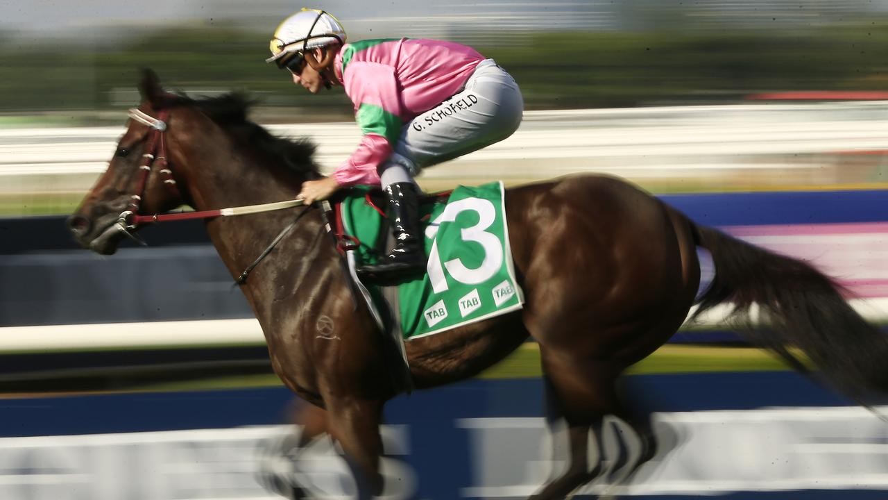 SYDNEY, AUSTRALIA - MAY 18: Eventual winner, Glyn Schofield on Hostwin Supreme heads out to the start of race 5 the Jack Denham Hall Of Fame Handicap during Sydney Racing at Rosehill Gardens on May 18, 2019 in Sydney, Australia. (Photo by Mark Evans/Getty Images)