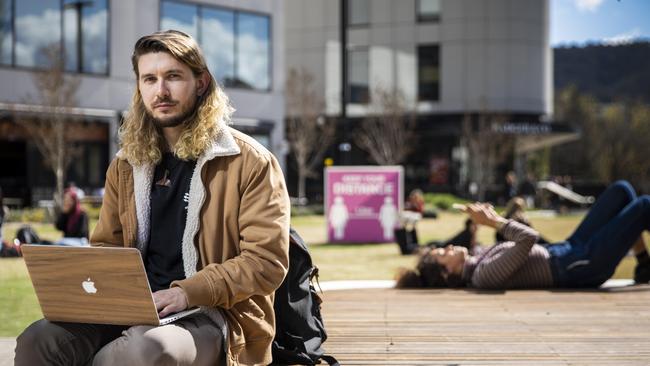 First-year student Ayden Nicoll, 25, says life on the ANU campus is ‘very difficult’. Picture: Sean Davey