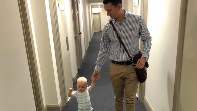 Sydney dad Huw Grenfell is raising his son William, one, in an apartment.