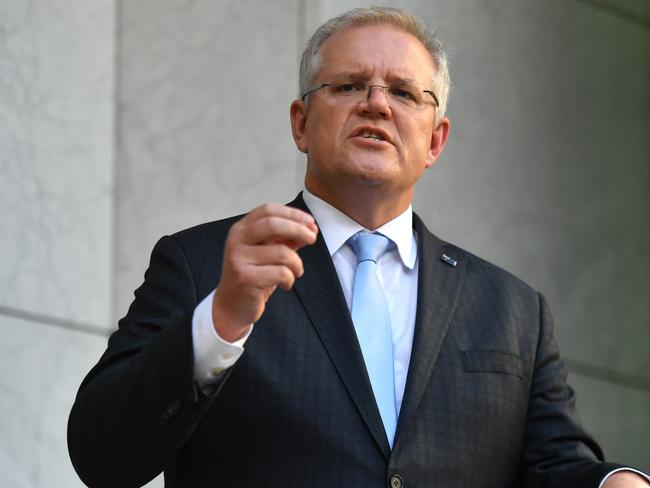 Prime Minister Scott Morrison announces the government's $130b wage subsidy package at a press conference at Parliament House in Canberra, Monday, March 30, 2020. (AAP Image/Mick Tsikas) NO ARCHIVING