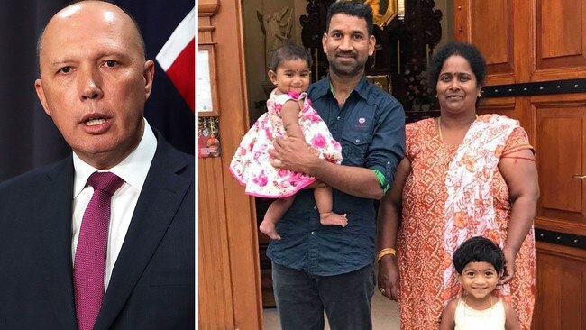 Peter Dutton and the Tamil family at the centre of an immigration stand-off. Picture: