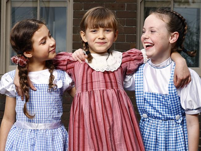 DAILY TELEGRAPH 2ND AUGUST 2023Pictured at Undercliffe Public School in Earlwood are students Harper , Heidi and Marty.As part of Education Week students dressed up in vintage or "olden day" inspired school uniforms on the day such as the 1920s.Picture: Richard Dobson