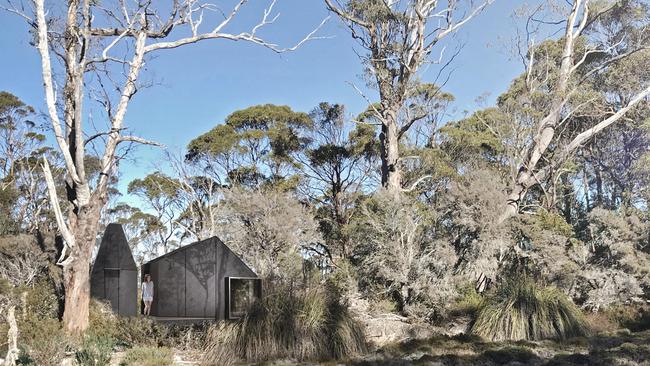 An artist’s impression of the proposed Lake Malbena eco-tourism standing camp. Picture: CUMULUS STUDIO