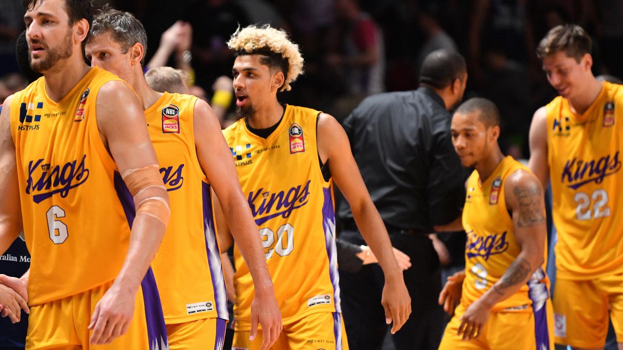 Sydney Kings players after their win against the Adelaide 36ers on Saturday. Picture: AAP