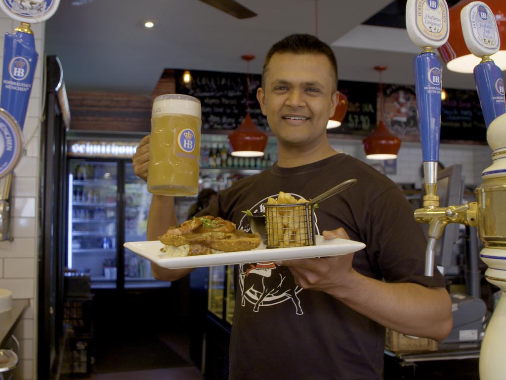 Schnithouse owner Ankur Patel with a dish of its famous schnitty.