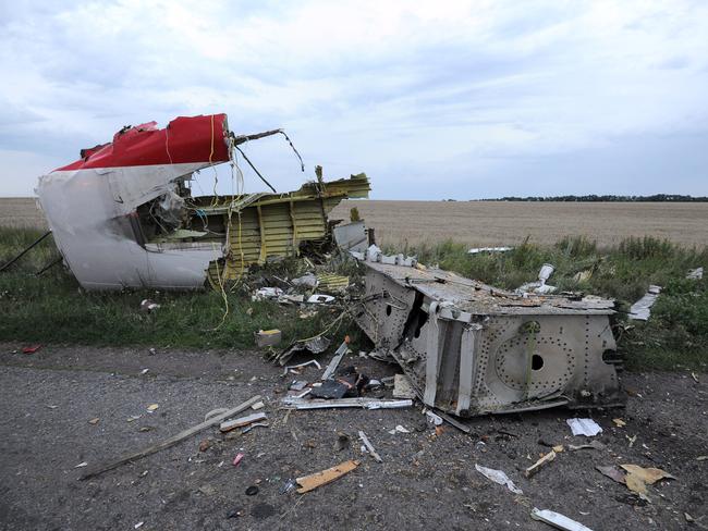 Wreckage near the town of Shaktarsk, in rebel-held east Ukraine. Picture: AFP / DOMINIQUE FAGET