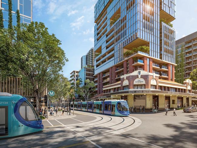 Artist's impression of potential Parramatta Road transformation to include a light rail down the middle.   , These renders are situated at the corner of Burwood and Parramatta Roads. Picture: Supplied.