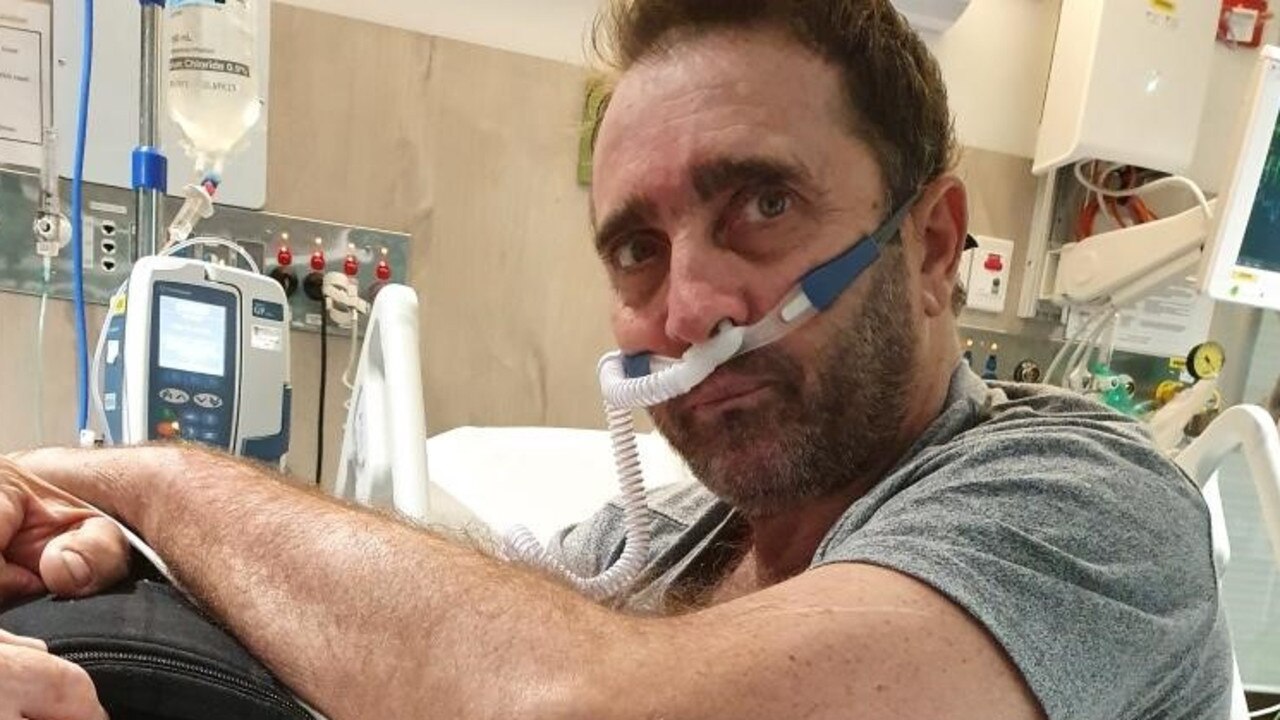 Mark Briggs in the cardiac ward at the Rockhampton Hospital, where he spent several days before being transferred to ICU.