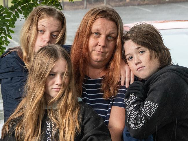 28-03-2022 Rental crisis. Shikera Maher and her family have been rejected from 270 rental applications. They are  homeless and living in her car. Pictured with her children Tanesha ,18, Tannayah ,13, and Triston ,15,  Picture: Brad Fleet