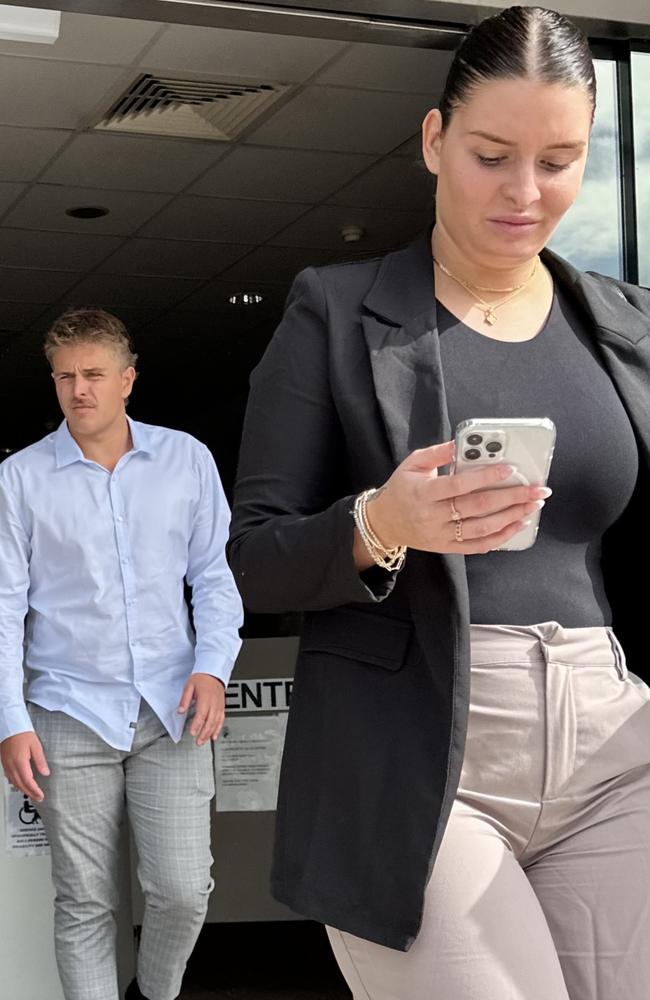 Bae Stephen Gallop (left) and Tyla Grace Cook (right) leaving Maroochydore Magistrates Court on July 5, 2024. Picture: Sam Turner