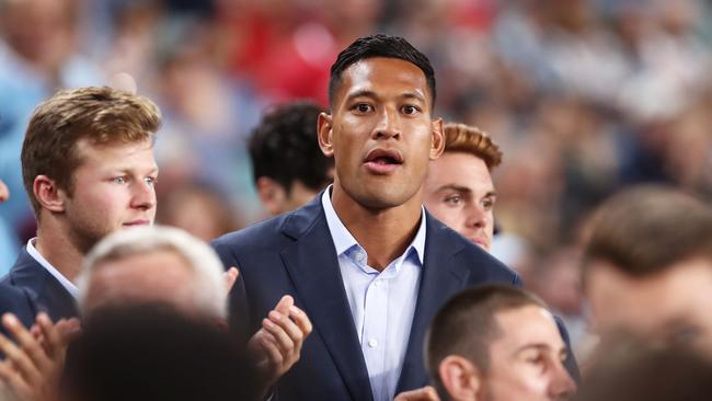 Israel Folau looks on during the Waratah’s round 10 Super Rugby match in Sydney on Saturday night.