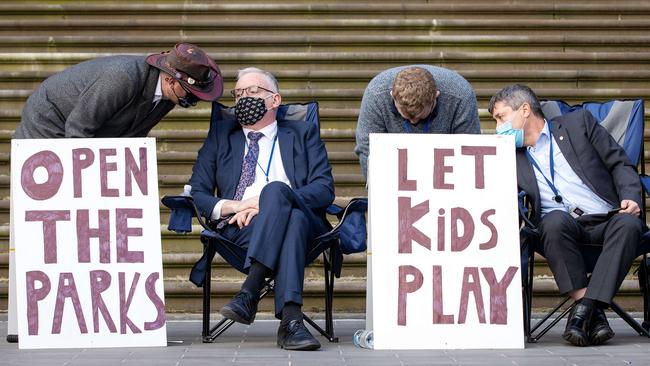 Liberal Democrats David Limbrick and Tim Quilty have protested against government restrictions in the past. Picture: Mark Stewart