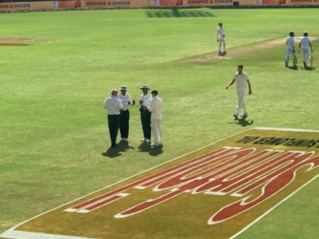 The umpires had to have a chat about the band.