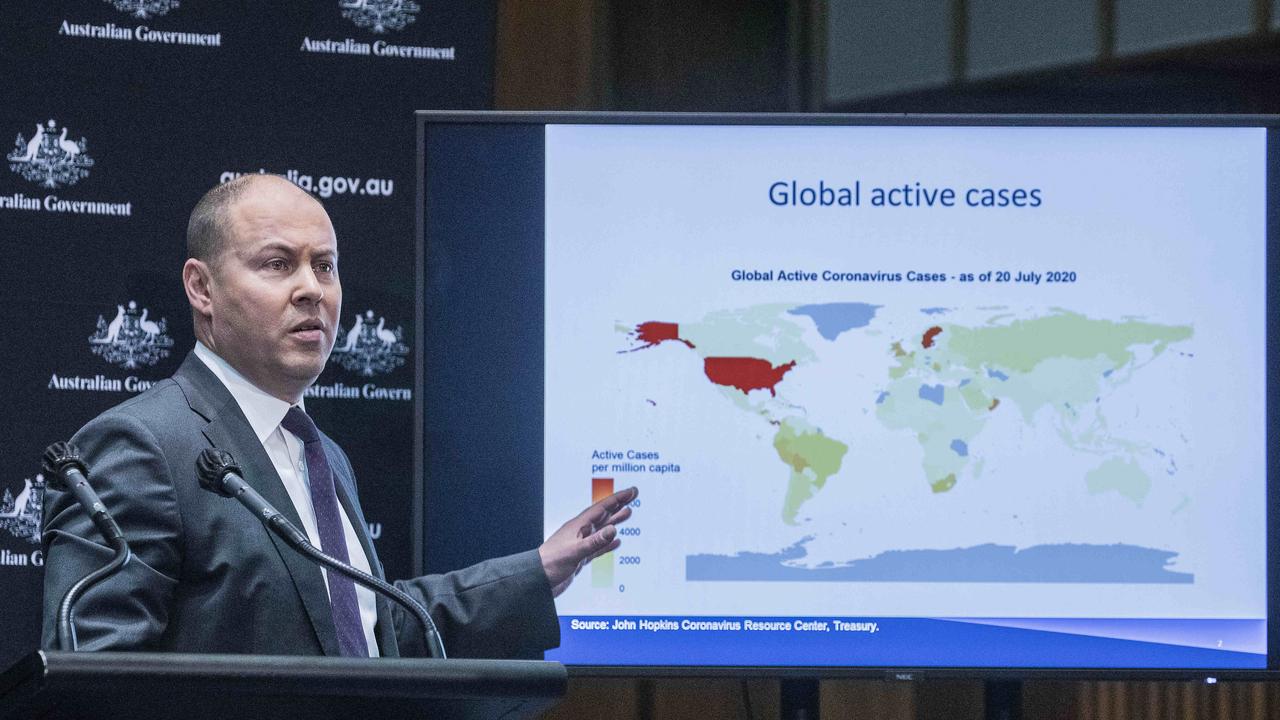 Treasurer Josh Frydenberg pointed to a January 2021 reopening of borders. Picture: Gary Ramage/NCA NewsWire