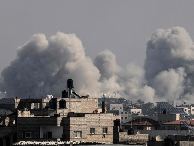 Smoke billows over Khan Yunis in the southern Gaza strip during Israeli bombardment. Picture: AFP