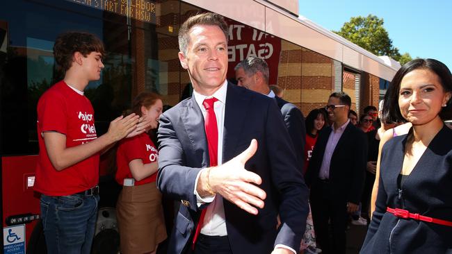 Chris Minns meets locals after a speech in Parramatta. Picture: Gaye Gerard